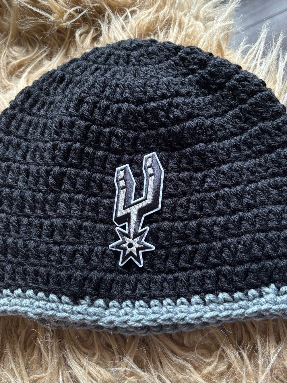 San Antonio Spurs NBA Beanie Hat Hand Crochet NWT One of a Kind
